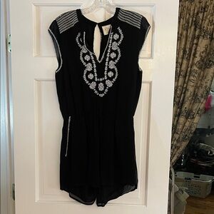 Rory Beca Black and White Embroidered Romper with key hole back